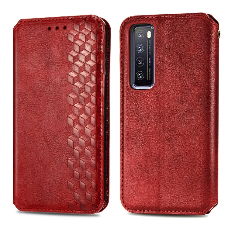 For Huawei Nova 7 Cubic Grid Pressed Horizontal Flip Magnetic PU Leather Case with Holder & Card Slots & Wallet