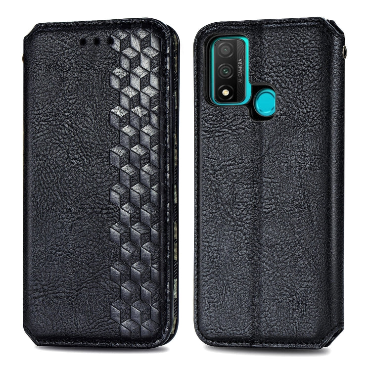 For Huawei P Smart 2020 Cubic Grid Pressed Horizontal Flip Magnetic PU Leather Case with Holder & Card Slots & Wallet