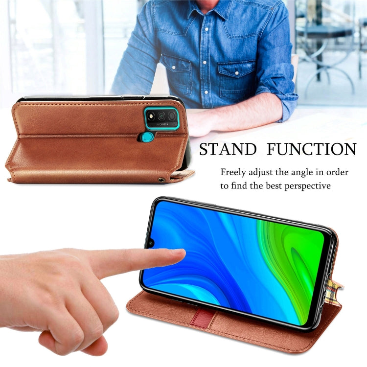 For Huawei P Smart 2020 Cubic Grid Pressed Horizontal Flip Magnetic PU Leather Case with Holder & Card Slots & Wallet
