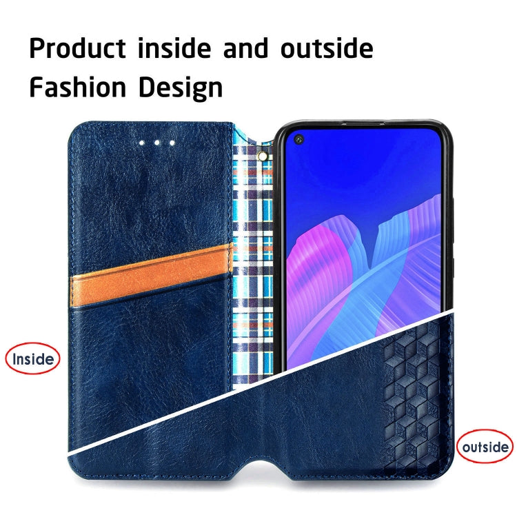 For Huawei P40 Lite E / Y7p Cubic Grid Pressed Horizontal Flip Magnetic PU Leather Case with Holder & Card Slots & Wallet