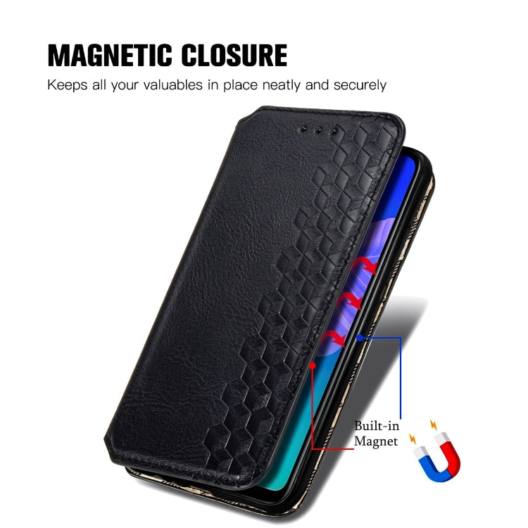 For Huawei P40 Lite E / Y7p Cubic Grid Pressed Horizontal Flip Magnetic PU Leather Case with Holder & Card Slots & Wallet