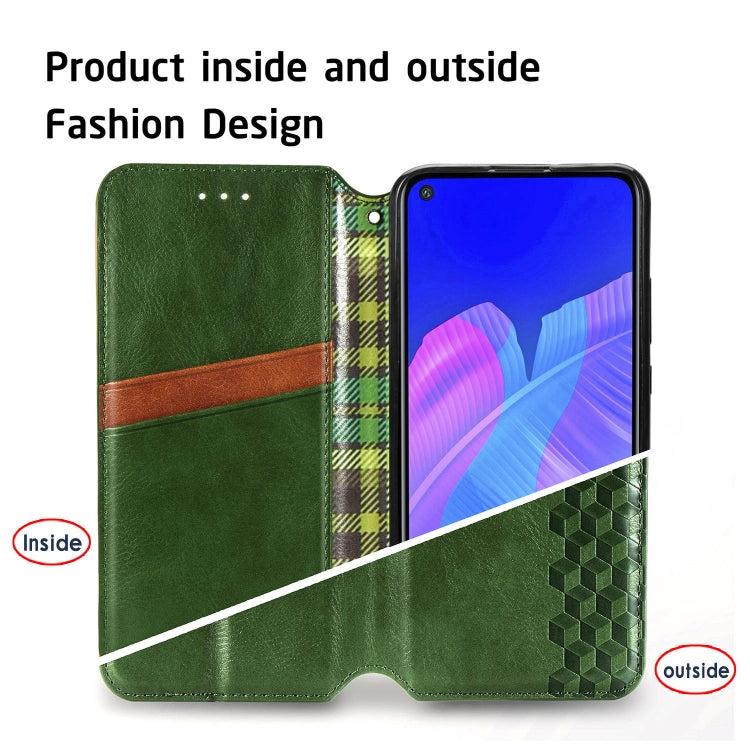 For Huawei P40 Lite E / Y7p Cubic Grid Pressed Horizontal Flip Magnetic PU Leather Case with Holder & Card Slots & Wallet