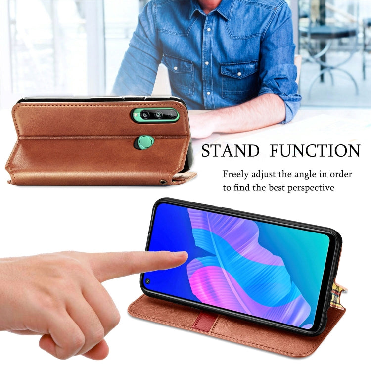 For Huawei P40 Lite E / Y7p Cubic Grid Pressed Horizontal Flip Magnetic PU Leather Case with Holder & Card Slots & Wallet