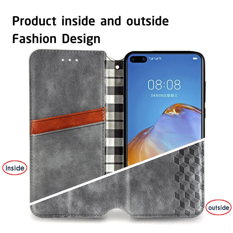 For Huawei P40 Pro Cubic Grid Pressed Horizontal Flip Magnetic PU Leather Case with Holder & Card Slots & Wallet