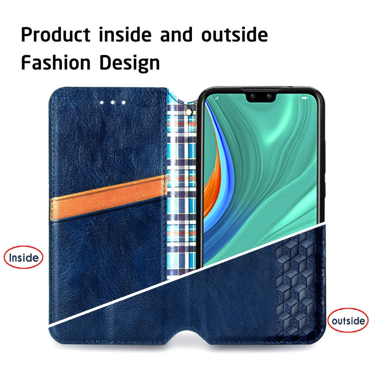 For Huawei Y8S Cubic Grid Pressed Horizontal Flip Magnetic PU Leather Case with Holder & Card Slots & Wallet