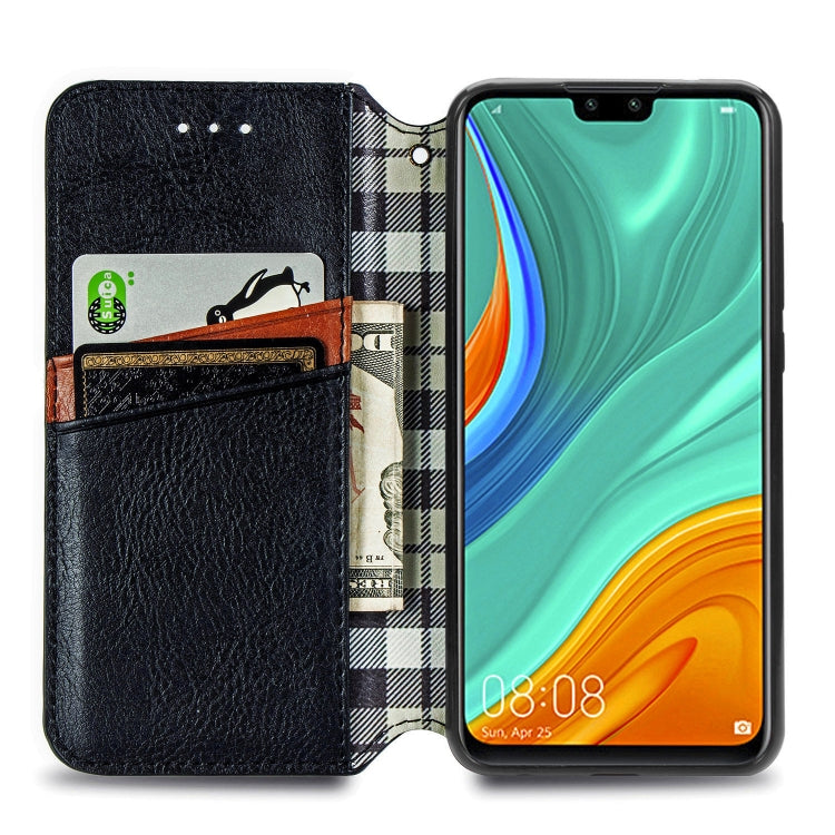 For Huawei Y8S Cubic Grid Pressed Horizontal Flip Magnetic PU Leather Case with Holder & Card Slots & Wallet