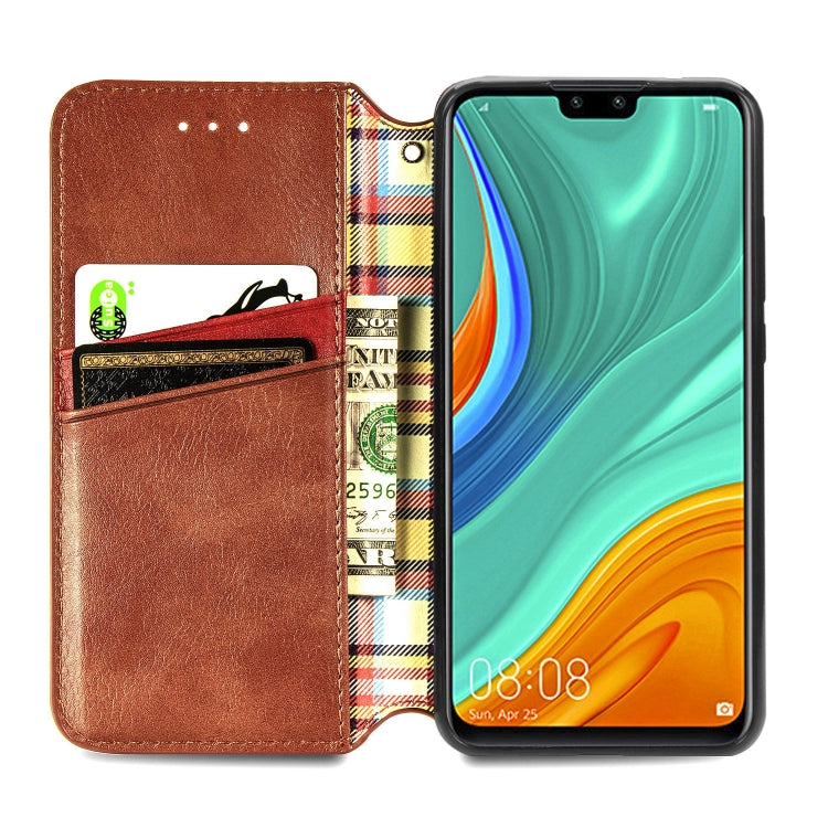 For Huawei Y8S Cubic Grid Pressed Horizontal Flip Magnetic PU Leather Case with Holder & Card Slots & Wallet
