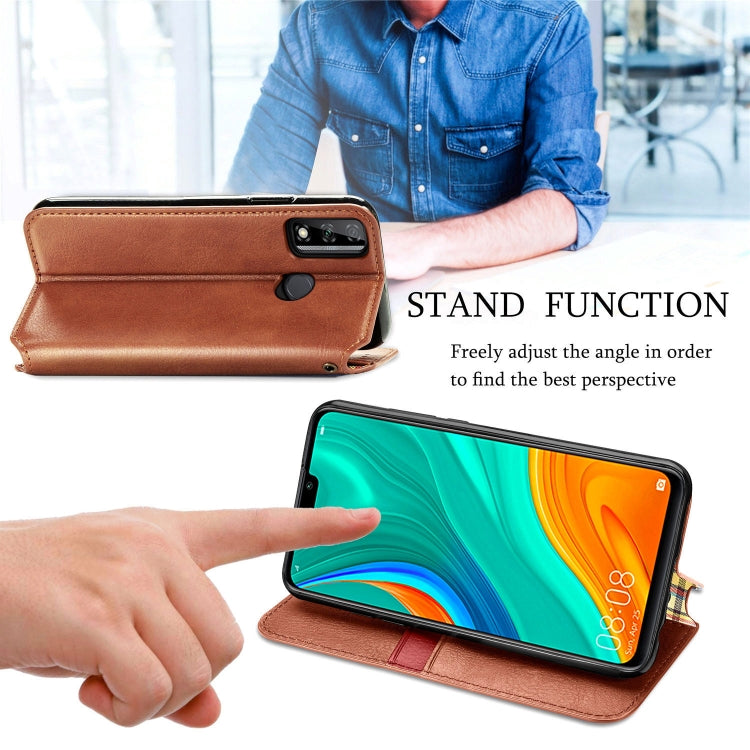 For Huawei Y8S Cubic Grid Pressed Horizontal Flip Magnetic PU Leather Case with Holder & Card Slots & Wallet