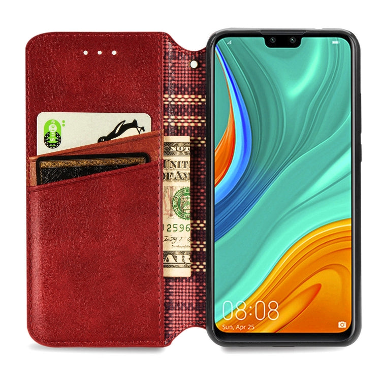 For Huawei Y8S Cubic Grid Pressed Horizontal Flip Magnetic PU Leather Case with Holder & Card Slots & Wallet