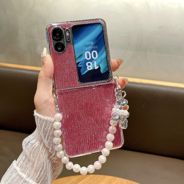 For OPPO Find N2 Flip PC Side Buckle+Ripples Glitter Paper Full Coverage Phone Case with Bracelet