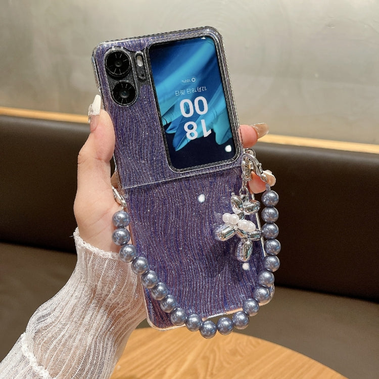 For OPPO Find N2 Flip PC Side Buckle+Ripples Glitter Paper Full Coverage Phone Case with Bracelet
