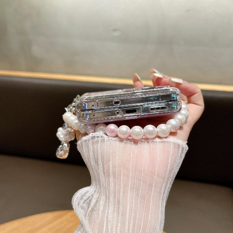 For OPPO Find N3 Flip PC Side Buckle+Ripples Glitter Paper Full Coverage Phone Case with Bracelet