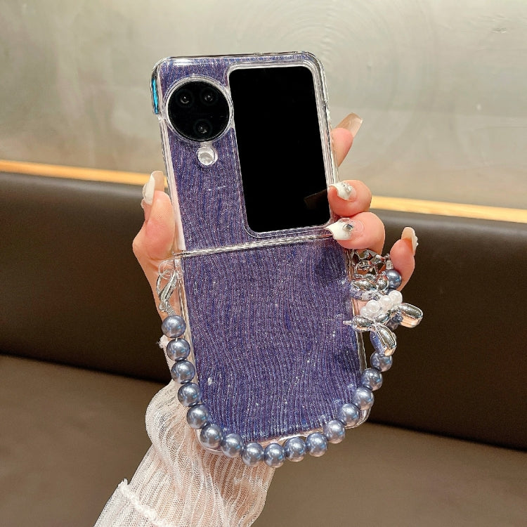 For OPPO Find N3 Flip PC Side Buckle+Ripples Glitter Paper Full Coverage Phone Case with Bracelet