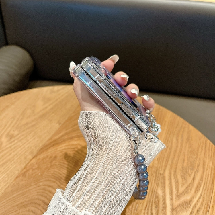 For Samsung Galaxy Z Flip3 5G / Flip4 PC Side Buckle+Ripples Glitter Paper Full Coverage Phone Case with Bracelet - Silver