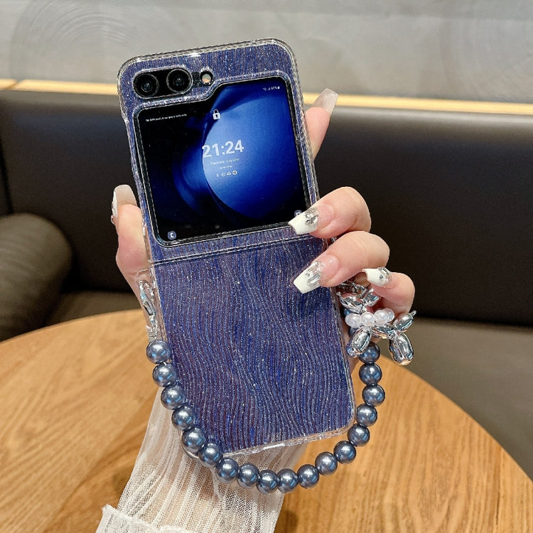 For Samsung Galaxy Z Flip5 PC Side Buckle+Ripples Glitter Paper Full Coverage Phone Case with Bracelet