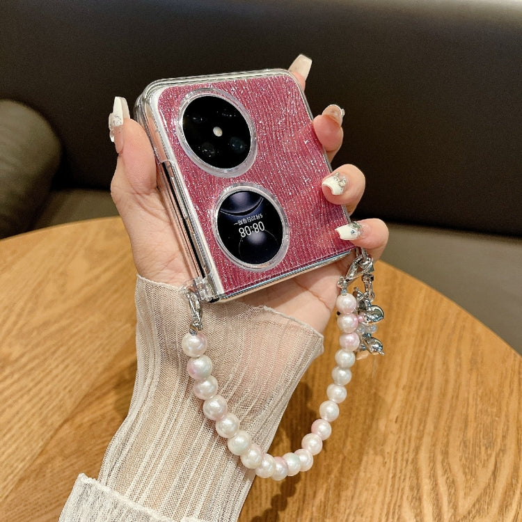 For Huawei Pocket 2 PC Side Buckle+Ripples Glitter Paper Full Coverage Phone Case with Bracelet