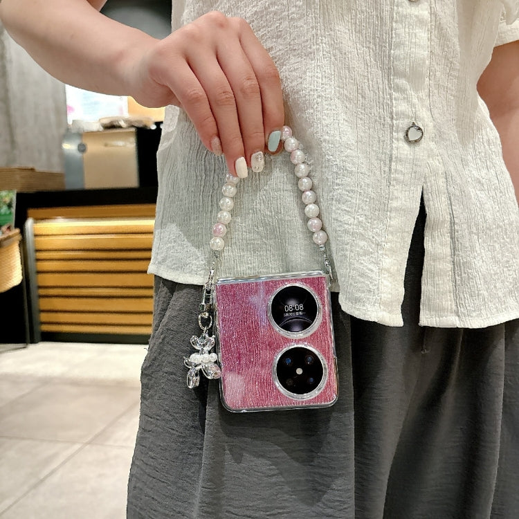 For Huawei Pocket 2 PC Side Buckle+Ripples Glitter Paper Full Coverage Phone Case with Bracelet