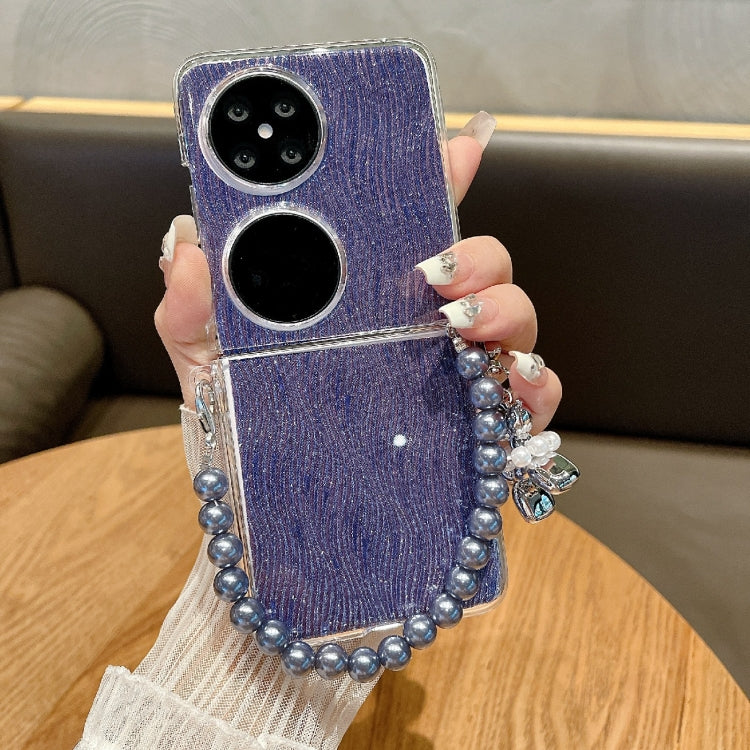 For Huawei Pocket 2 PC Side Buckle+Ripples Glitter Paper Full Coverage Phone Case with Bracelet