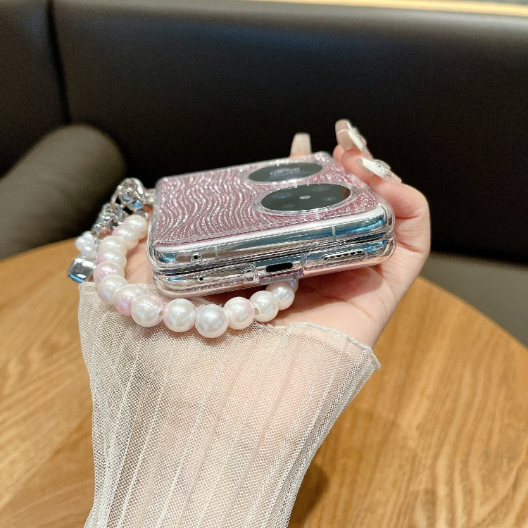 For Huawei Pocket 2 PC Side Buckle+Ripples Glitter Paper Full Coverage Phone Case with Bracelet
