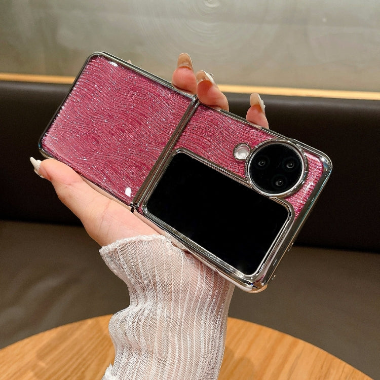 For OPPO Find N3 Flip PC Side Buckle+Ripples Glitter Paper Full Coverage Phone Case