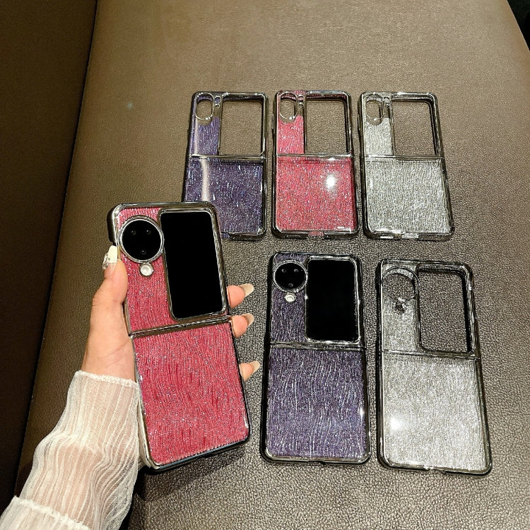 For OPPO Find N3 Flip PC Side Buckle+Ripples Glitter Paper Full Coverage Phone Case