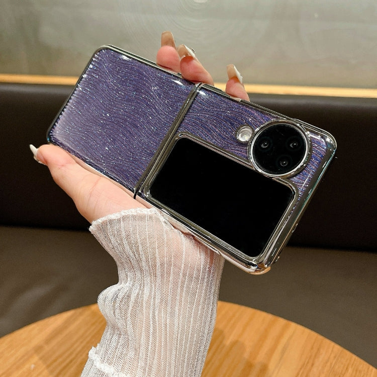 For OPPO Find N3 Flip PC Side Buckle+Ripples Glitter Paper Full Coverage Phone Case
