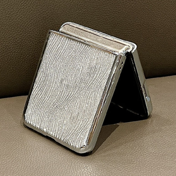 For OPPO Find N3 Flip PC Side Buckle+Ripples Glitter Paper Full Coverage Phone Case - Silver