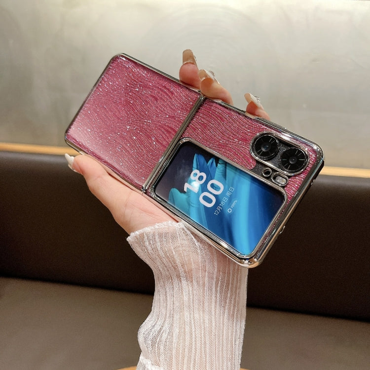 For OPPO Find N2 Flip PC Side Buckle+Ripples Glitter Paper Full Coverage Phone Case
