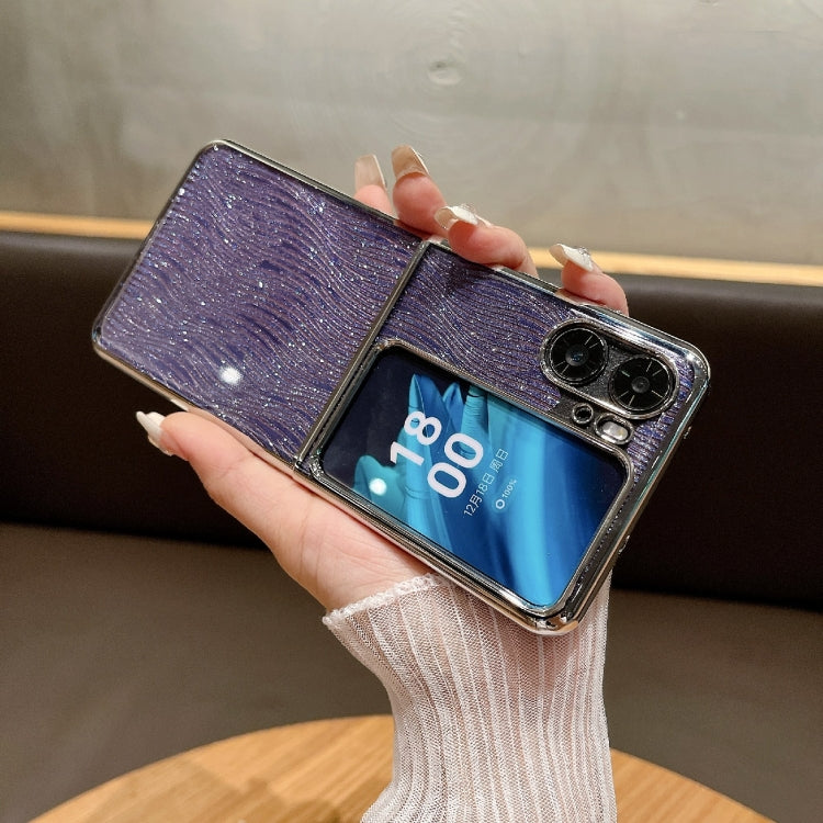 For OPPO Find N2 Flip PC Side Buckle+Ripples Glitter Paper Full Coverage Phone Case