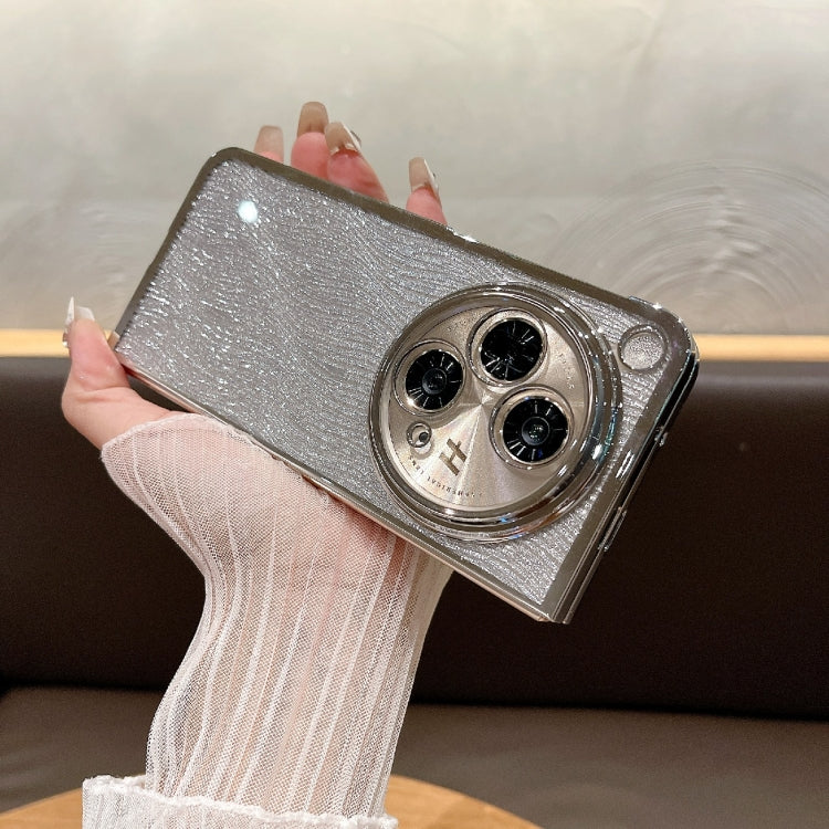 For OPPO Find N3 PC Side Buckle+Ripples Glitter Paper Full Coverage Phone Case - Silver