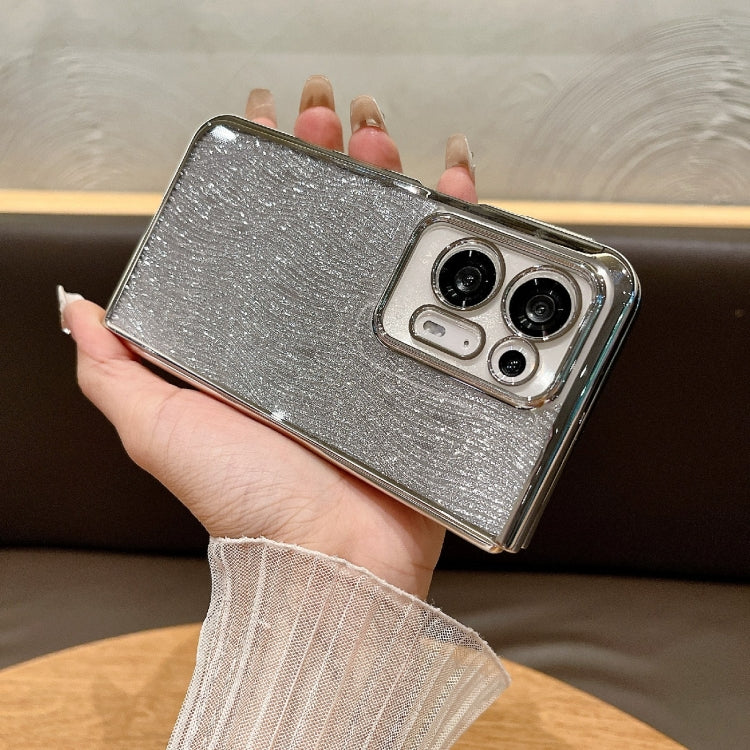 For OPPO Find N2 PC Side Buckle+Ripples Glitter Paper Full Coverage Phone Case - Silver