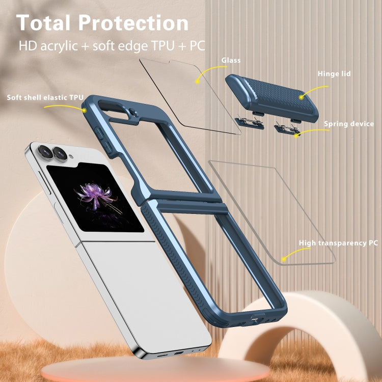 For Samsung Galaxy Z Flip6 / Flip7 FE Transparent Tempered Glass Shockproof Folding Phone Case with Hinge