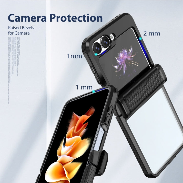 For Samsung Galaxy Z Flip6 / Flip7 FE Transparent Tempered Glass Shockproof Folding Phone Case with Hinge