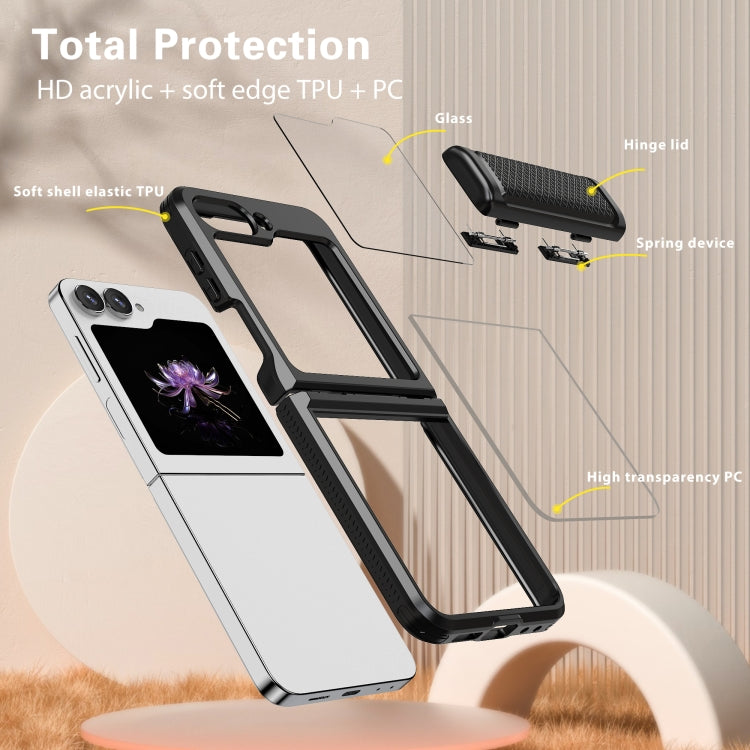 For Samsung Galaxy Z Flip6 / Flip7 FE Transparent Tempered Glass Shockproof Folding Phone Case with Hinge