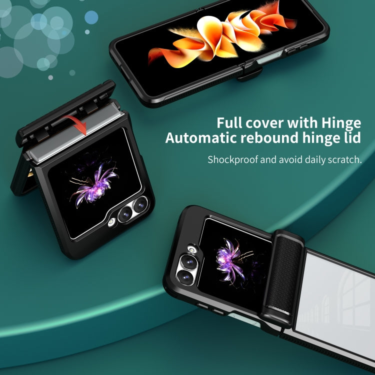 For Samsung Galaxy Z Flip6 / Flip7 FE Transparent Tempered Glass Shockproof Folding Phone Case with Hinge