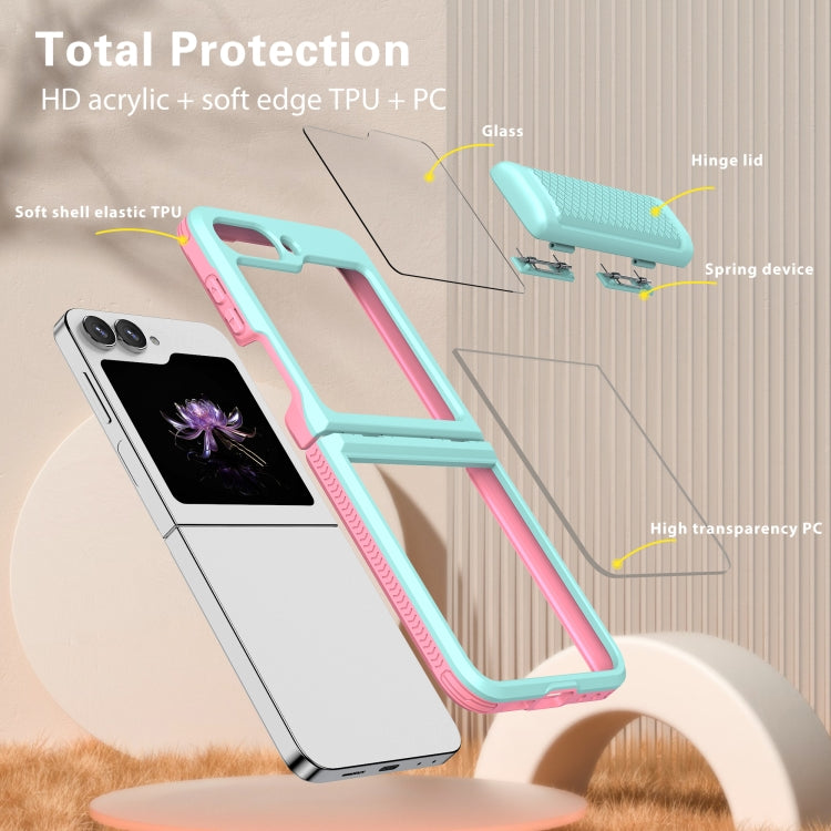 For Samsung Galaxy Z Flip6 / Flip7 FE Transparent Tempered Glass Shockproof Folding Phone Case with Hinge