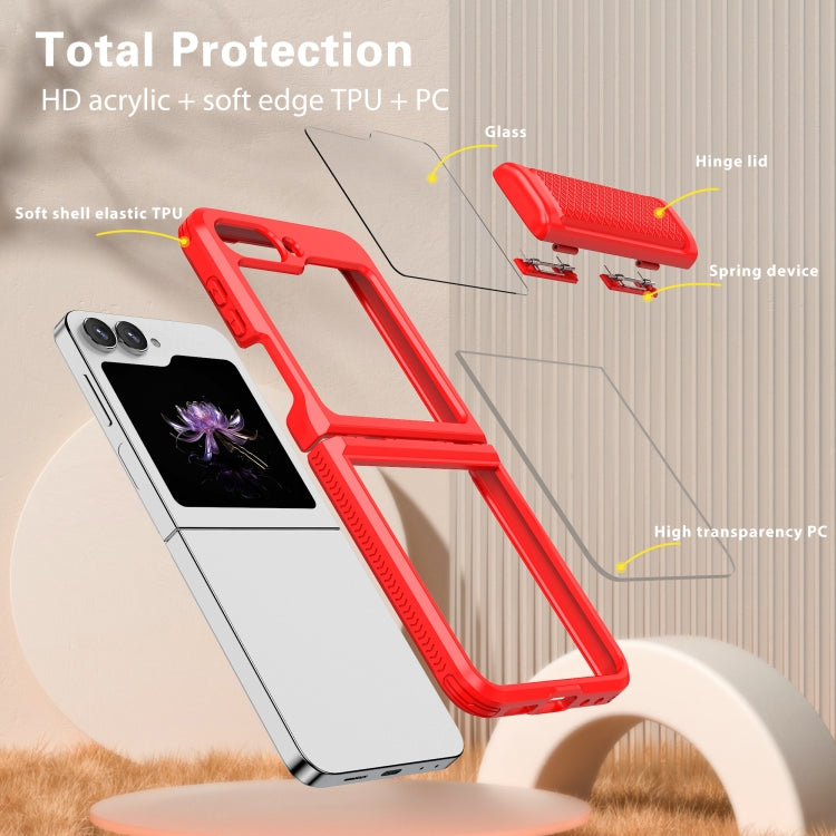 For Samsung Galaxy Z Flip6 / Flip7 FE Transparent Tempered Glass Shockproof Folding Phone Case with Hinge