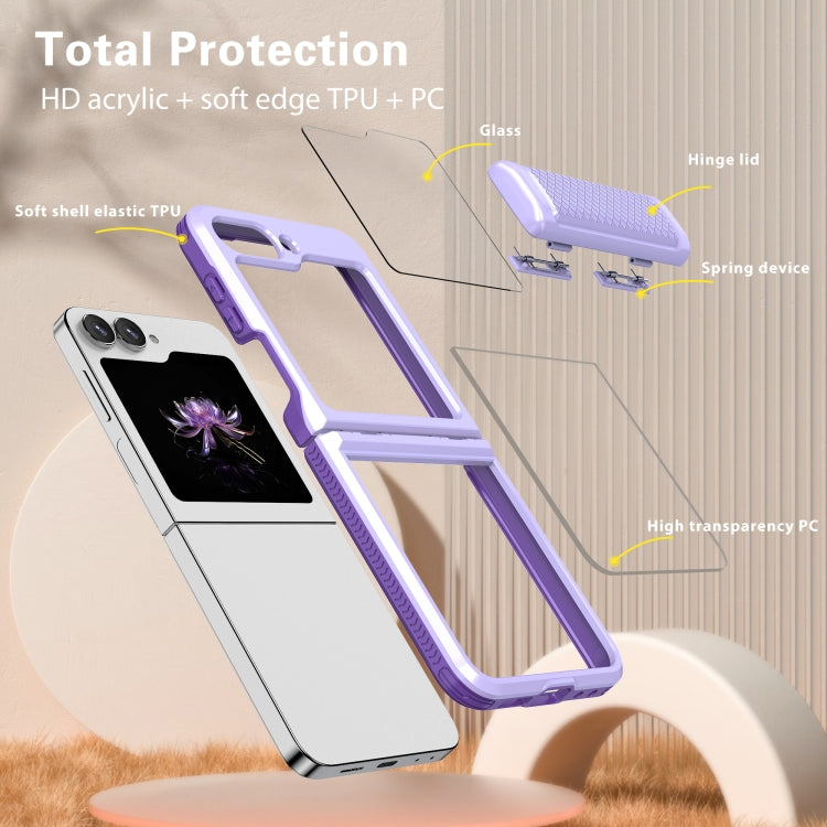 For Samsung Galaxy Z Flip6 / Flip7 FE Transparent Tempered Glass Shockproof Folding Phone Case with Hinge