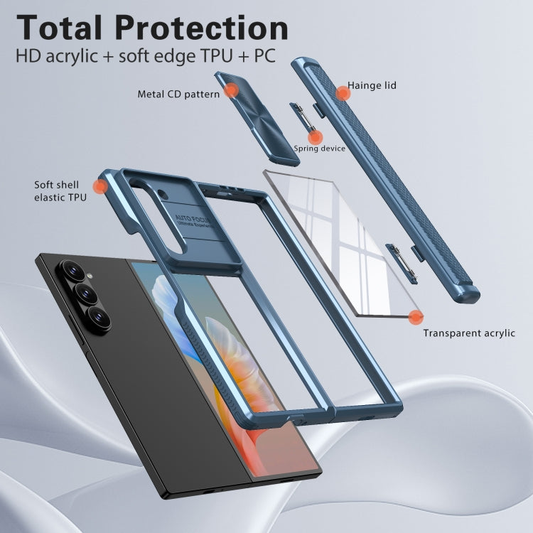 For Samsung Galaxy Z Fold6 5G Transparent Tempered Glass Shockproof Folding Phone Case with Hinge