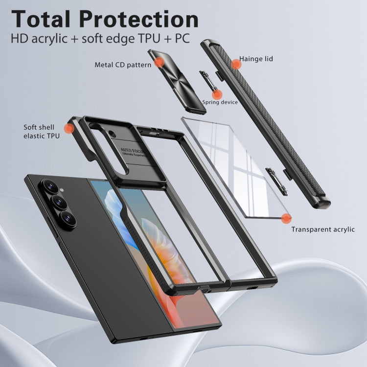 For Samsung Galaxy Z Fold6 5G Transparent Tempered Glass Shockproof Folding Phone Case with Hinge