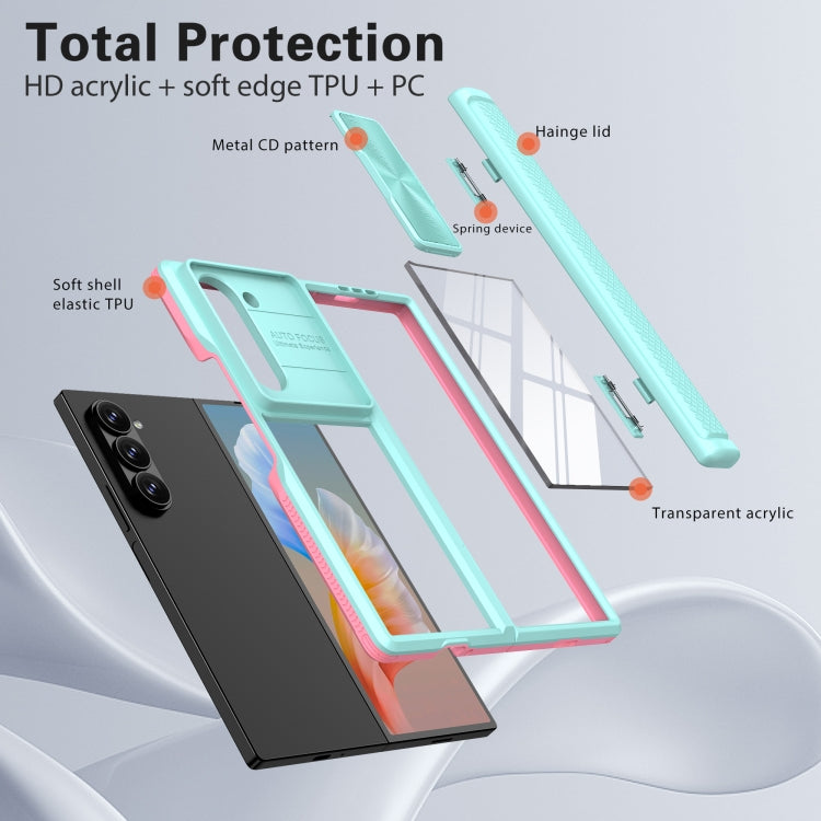 For Samsung Galaxy Z Fold6 5G Transparent Tempered Glass Shockproof Folding Phone Case with Hinge