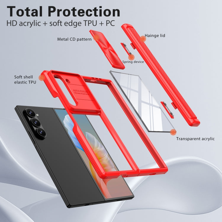 For Samsung Galaxy Z Fold6 5G Transparent Tempered Glass Shockproof Folding Phone Case with Hinge