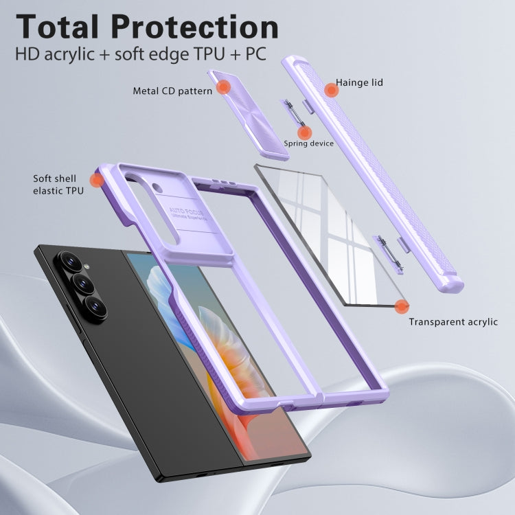 For Samsung Galaxy Z Fold6 5G Transparent Tempered Glass Shockproof Folding Phone Case with Hinge