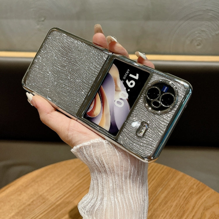 For vivo X Flip PC Side Buckle+Ripples Glitter Paper Full Coverage Phone Case - Silver