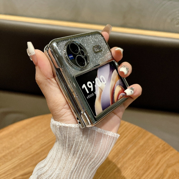 For vivo X Flip PC Side Buckle+Ripples Glitter Paper Full Coverage Phone Case - Silver