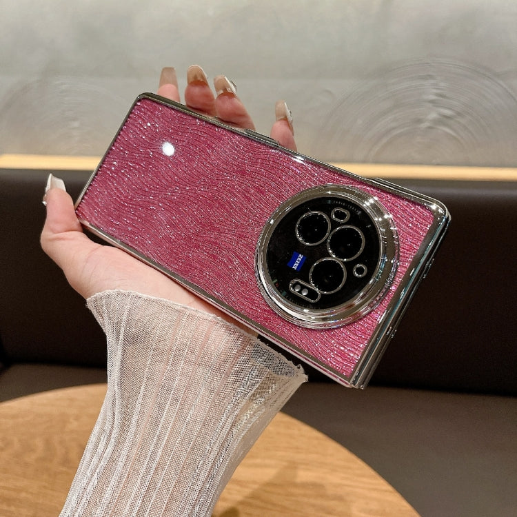 For vivo X Fold3 Pro PC Side Buckle+Ripples Glitter Paper Full Coverage Phone Case