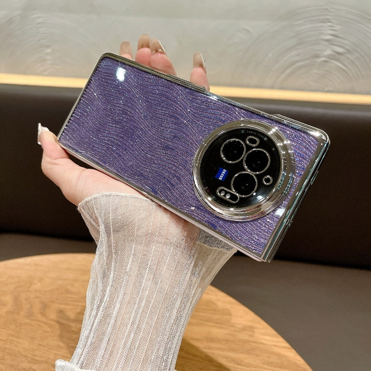 For vivo X Fold3 Pro PC Side Buckle+Ripples Glitter Paper Full Coverage Phone Case