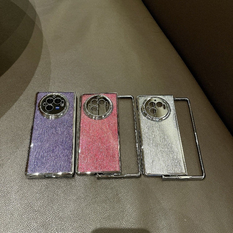 For vivo X Fold3 Pro PC Side Buckle+Ripples Glitter Paper Full Coverage Phone Case - Silver