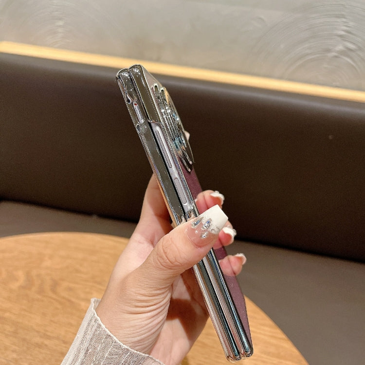 For vivo X Fold3 PC Side Buckle+Ripples Glitter Paper Full Coverage Phone Case