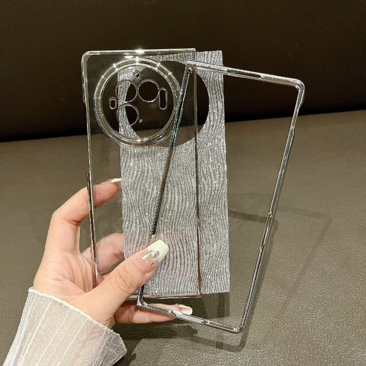 For vivo X Fold3 PC Side Buckle+Ripples Glitter Paper Full Coverage Phone Case - Silver